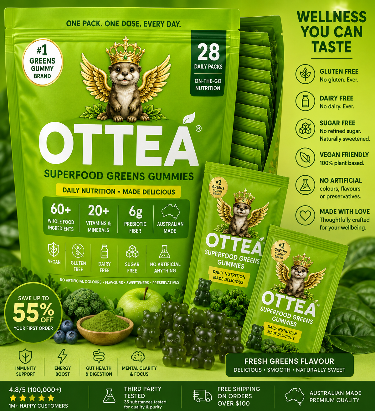 Superfood Greens OTTEA gummies pouch